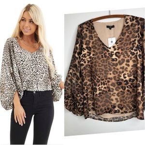 VICI FATE Leopard Print Sheer Balloon Sleeve Blouse S NWT Mobwife Western